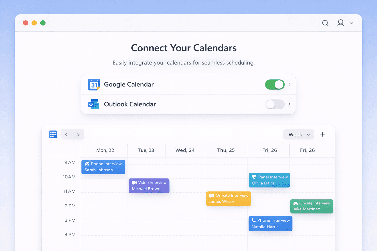 Calendar integration panel